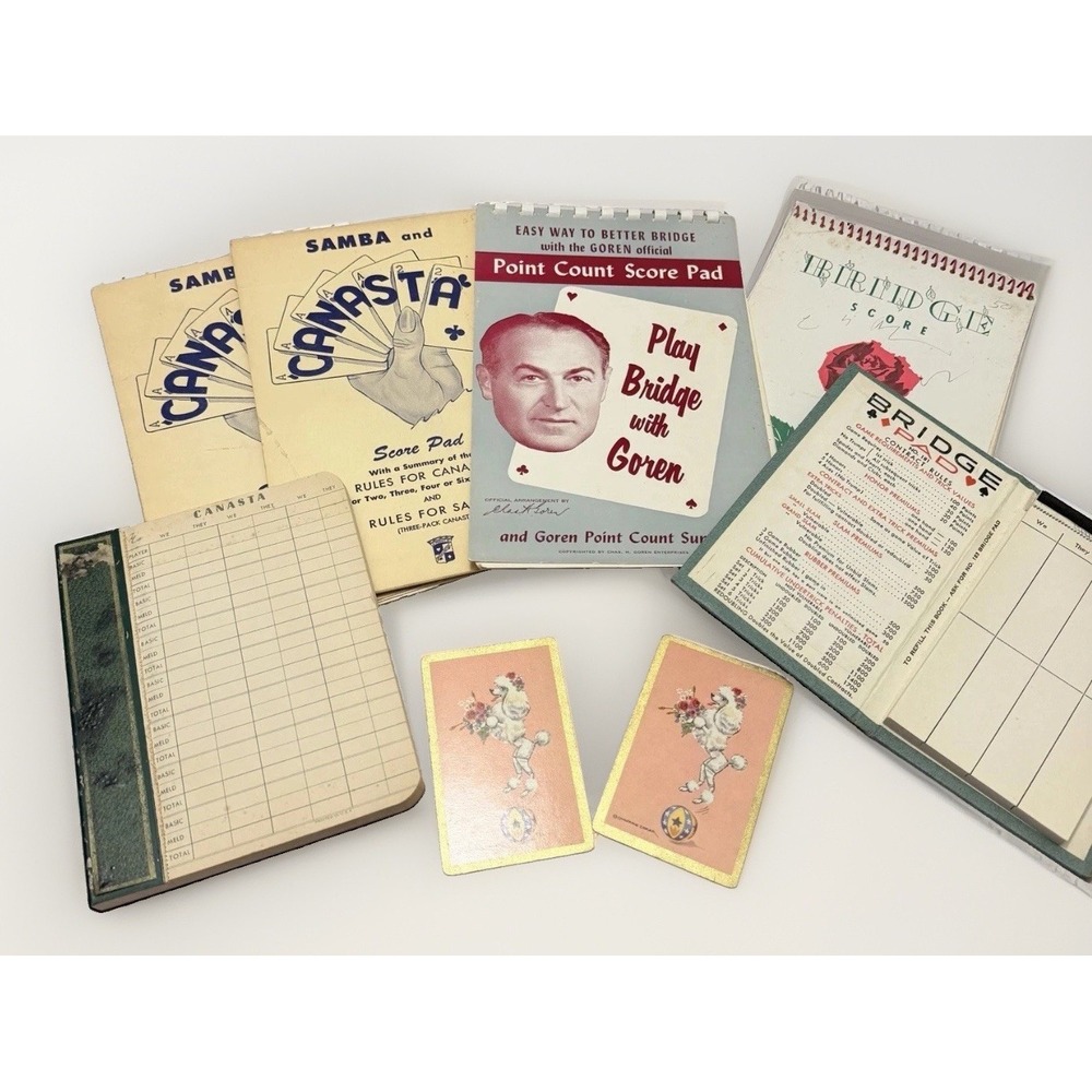 VTG LOT Cards Canasta Bridge Score Pad MCM 1950 Kitsch Mad Man Staging Barware